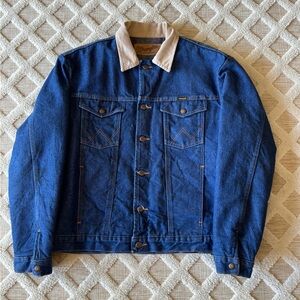 Wrangler Vintage Rancher Blanket Lined Dark Blue Denim Snap Button Jean Jacket